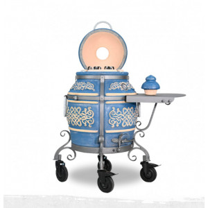 Тандыр «Тамерлан» морская волна патина+откидная крышка+колеса+1 стол
